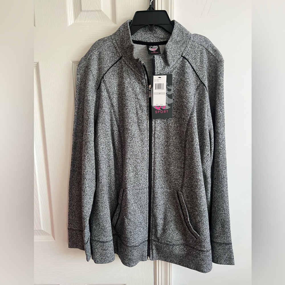 Gloria Vanderbilt Sport Full-Zip Heather Gray Jacket 1X